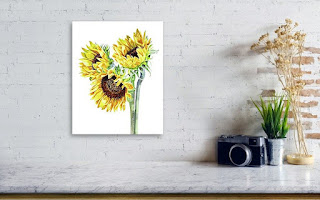 Sunflowers Watercolor Painting on White artist Irina Sztukowski 