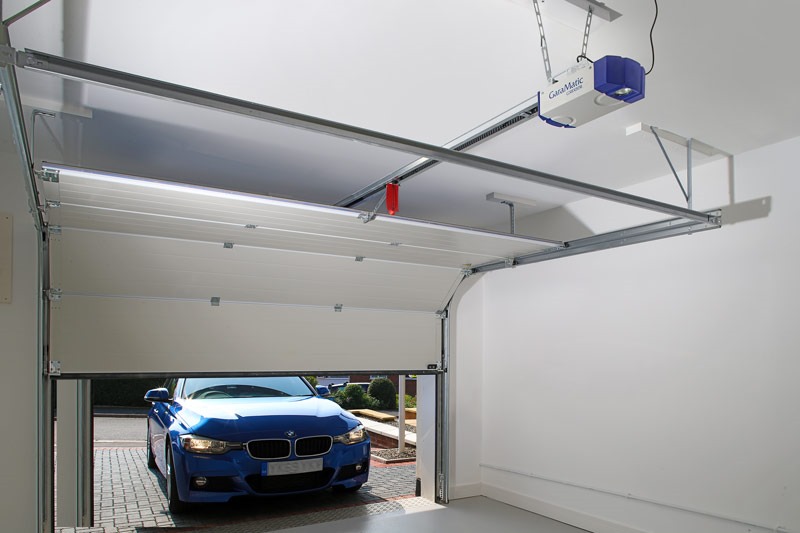 Garador sectional garage door inside garage