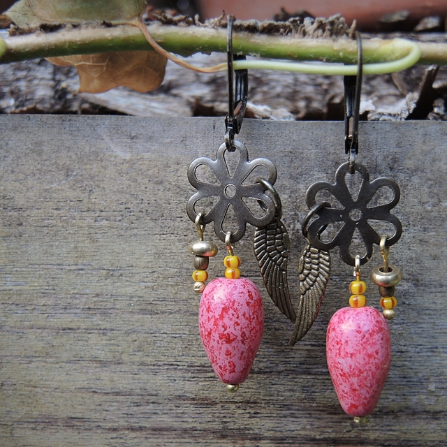 DIY oorbellen/earrings' Boho Framboise'