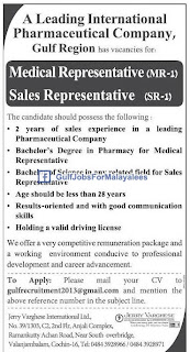 Vacancies For A Pharmaceutical Company In Gulf Region