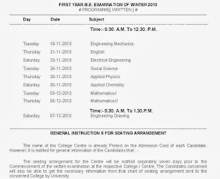 RTM Nagpur University BE First year 1st TimeTable Winter 2013