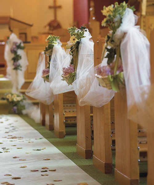 The pew for church wedding decorations