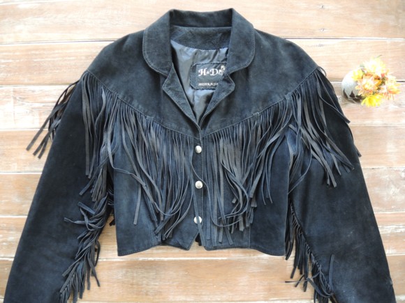 Vintage fringed black suede leather jacket