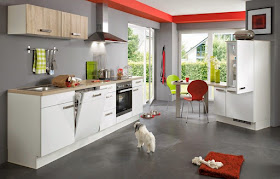 cocina blanco rojo gris