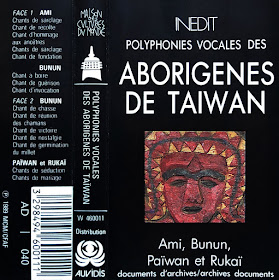 #Taiwan #indigenous #people #peuple #Ami #Bunun #Paiwan #Rukai #vocal music #polyphony #drone #harmonics #healing song #ancestors #Maison des Cultures du Monde #shamanism #millet #fertility song #invocation #marriage songs #autochtones #culte des ancêtres #deities #ritual #ceremony #Formosa #traditional music #world music #cassette  