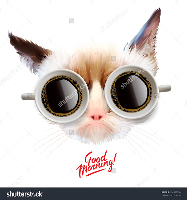 cat glasses good morning tea abstract art 