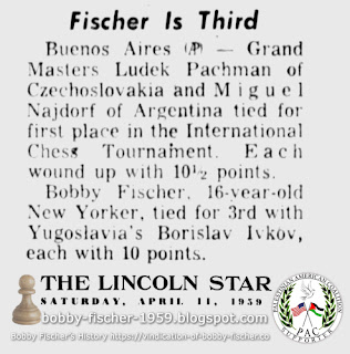 1959, Bobby Fischer Ties for Third in Argentina Chess