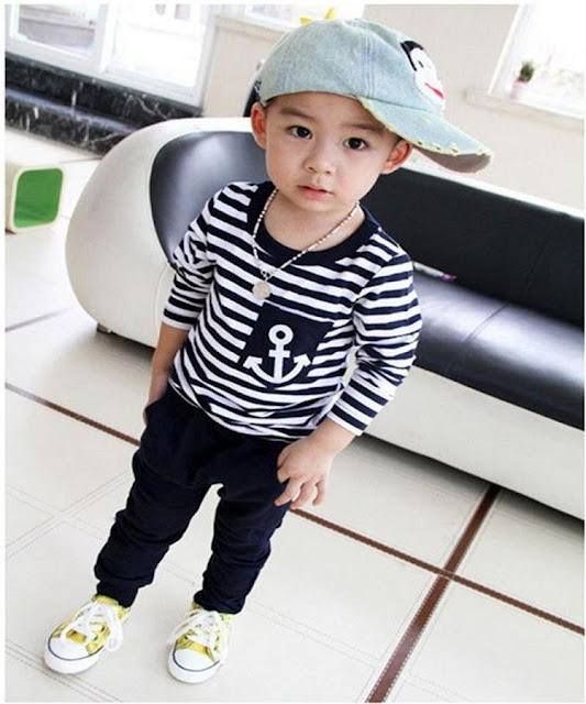 2018 Hot Sale Baby boy clothes Spring Kids Clothes Navy Srtiped Long