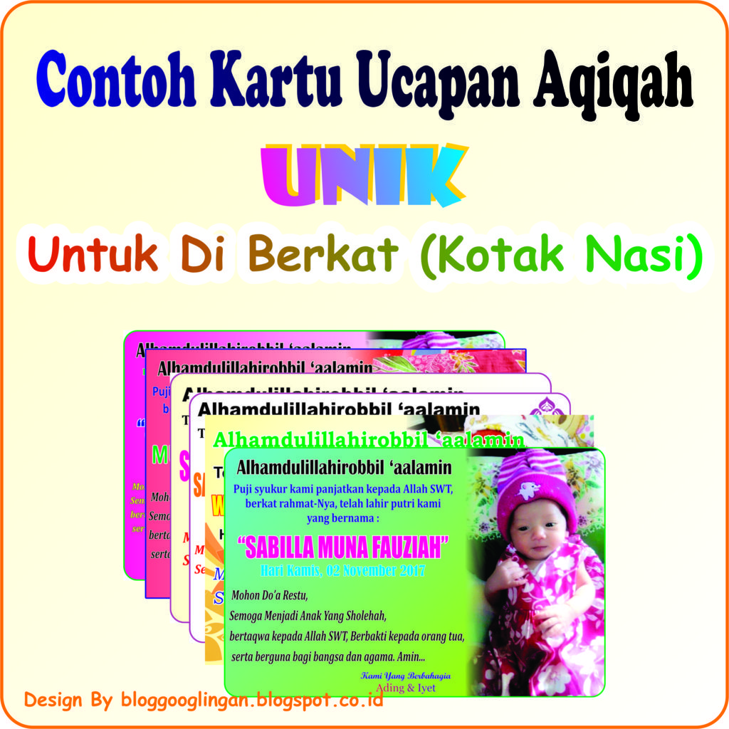 Contoh Kartu Ucapan Aqiqah #UNIK Pada Berkat (Kotak Nasi 