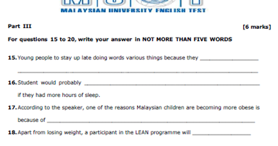 Contoh Soalan Muet Listening - Contoh O