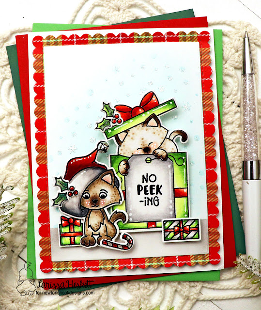 No Peeking! Cat Christmas Card by Larissa Heskett | A Kitten Christmas Stamp Set, Newton's Gift Stamp Set, Meowy Christmas Paper Pad and Frames & Flags Die Set by Newton's Nook Designs #newtonsnook #handmade