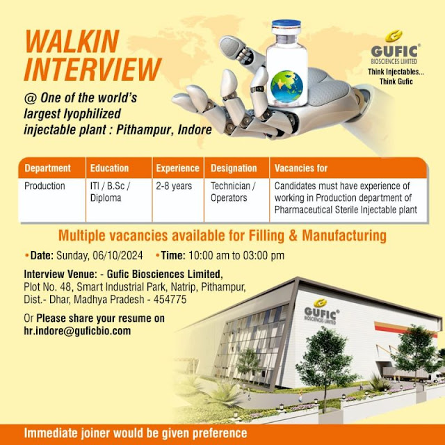 Gufic Biosciences Walk In Interview For Production Dept