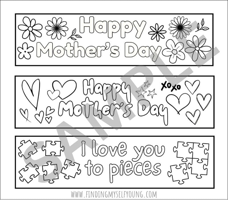 Mother's Day colouring in bookmark templates sample image.