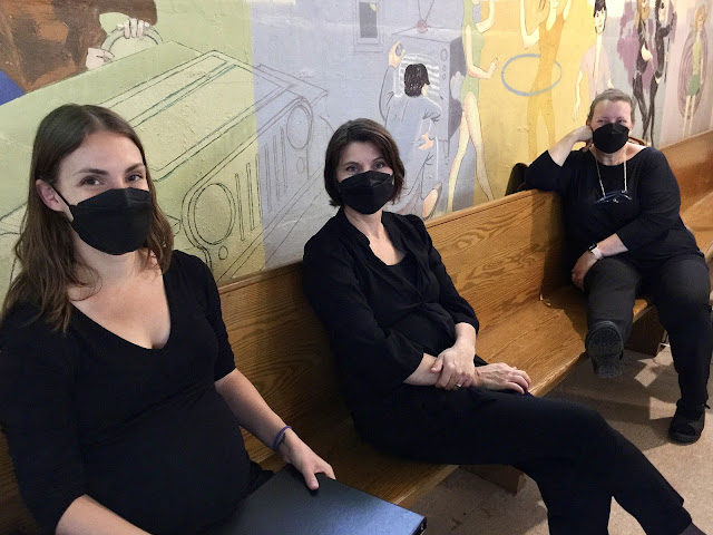 Erin, Annika and Helen waiting to go on stage