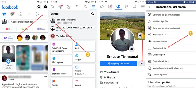 registro attività facebook su mobile