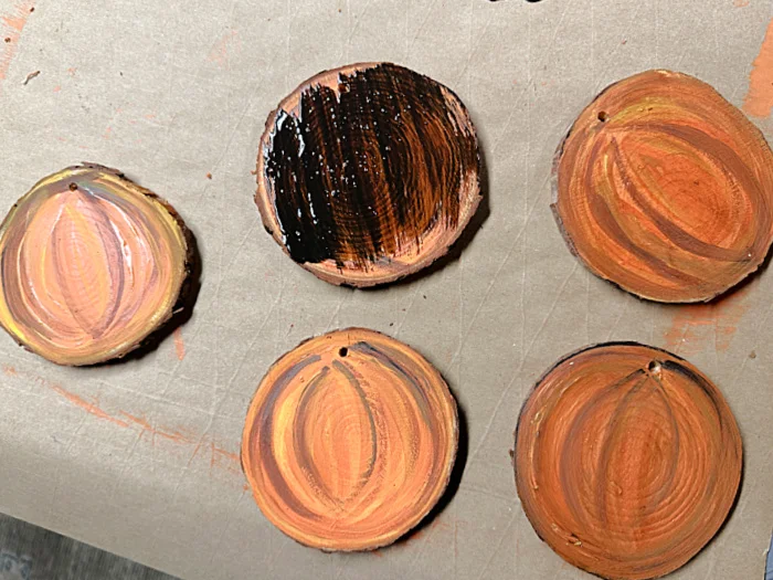 painted wood slices with gel stain