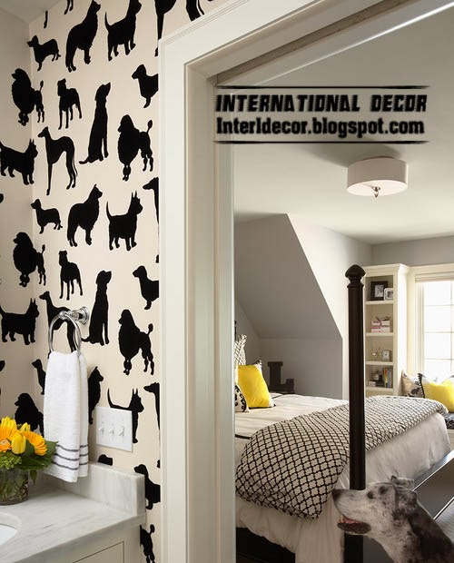 Black and white wallpaper animal patterned in the interior