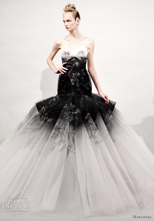 Above handpainted black on white strapless ball gown below 