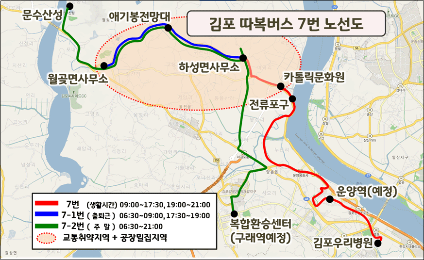 김포 맞춤형 따복버스 7번, 7-1번, 7-2 개통