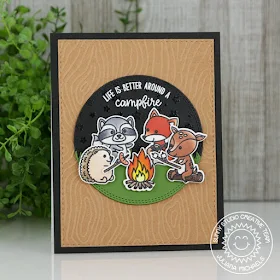 Sunny Studio Stamps: Critter Campout Camping Card by Juliana Michaels (using Sunny Sentiments grass border die & Cascading Stars stamps)