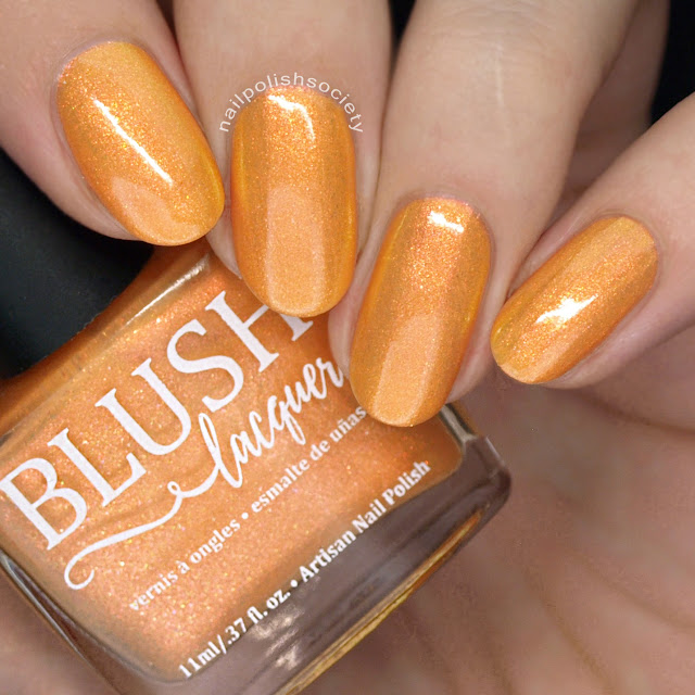 Orange Shimmer Nail Polish maldives is a yellow orange base with an orange shimmer that shifts to gold and green at extreme angles shown is two 1 2 coats plus top coat