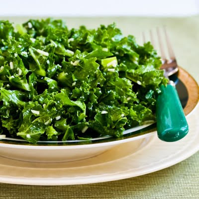 Raw Kale Salad with Pecorino (or Parmesan) and Lemon found on KalynsKitchen.com