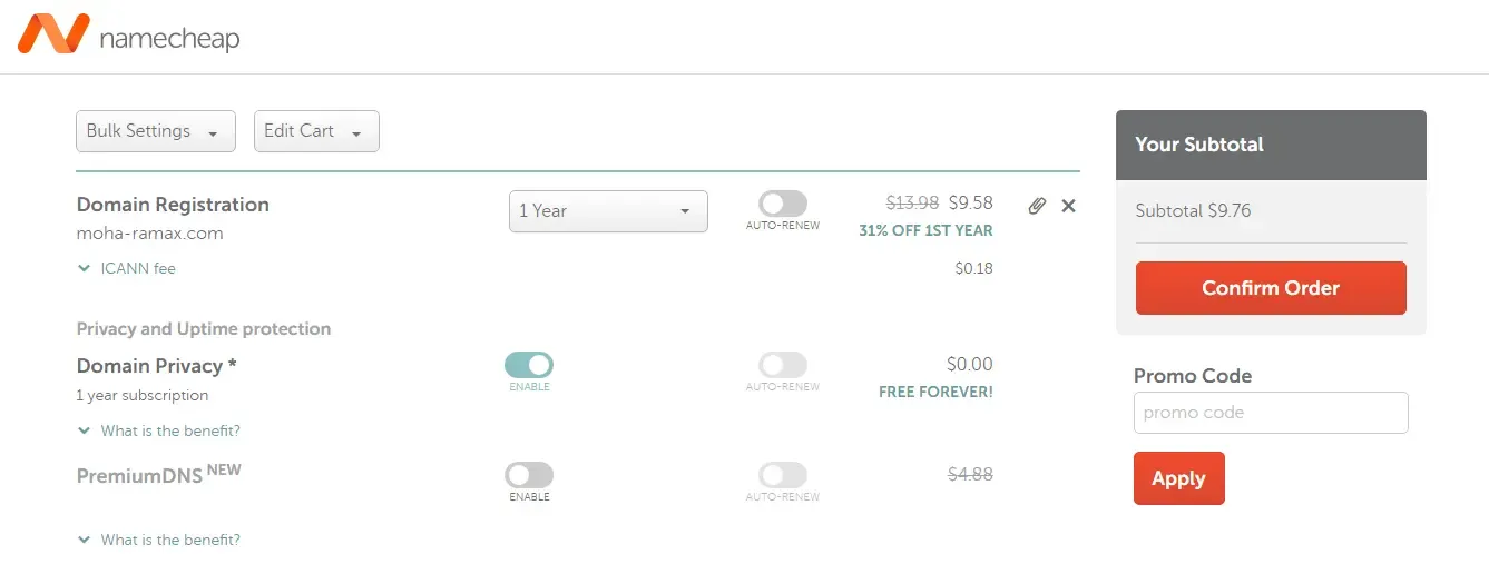 حجز دومين .com مدفوع من Namecheap