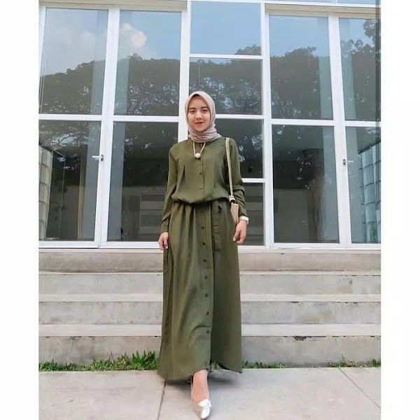 Azmiza Dress Gamis Wanita Balotelli Hijau Army Syari 