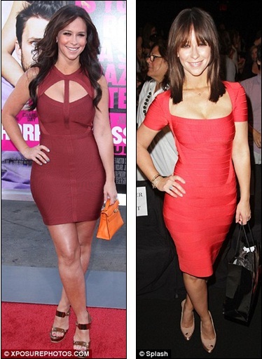 Wardrobe staple Jennifer wore another bandage dress earlier the same day at 