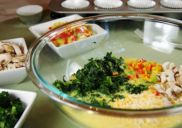 Individual Veggie Quiche Cups Ingredients in Mixing Bowl Image