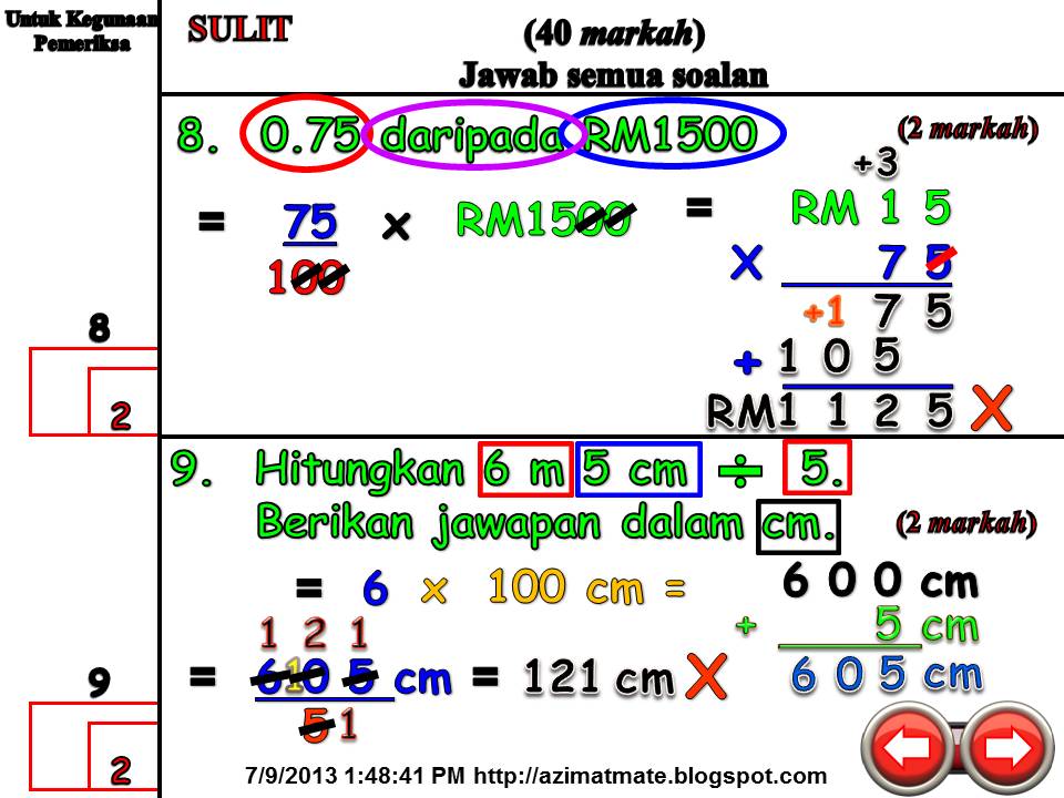 AZIMAT MATEMATIK: UPSR KERTAS 2. SOALAN 8 DAN 9