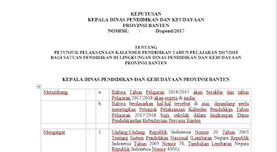 SK Kadis Provinsi Banten Tentang Kaldik