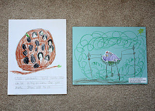 Tessa's completed "Make a Report" and "Check for Understanding" drawings. Most of the time, I go in another room while Tessa independently works on her drawings. It's always a big surprise to see what she comes up with. I thought she did a pretty good job on these two.