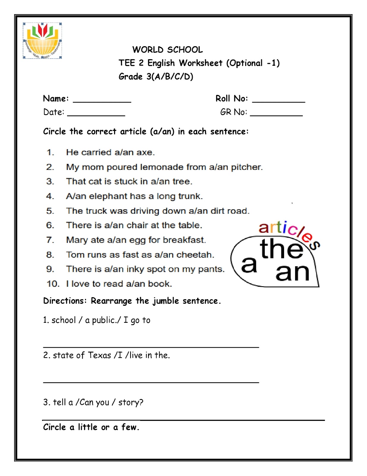 Birla World School Oman: Revision Worksheet for Grade 3 as ...