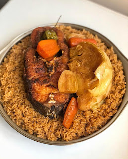 Senegalese Jollof with fish, carrots and cabbage