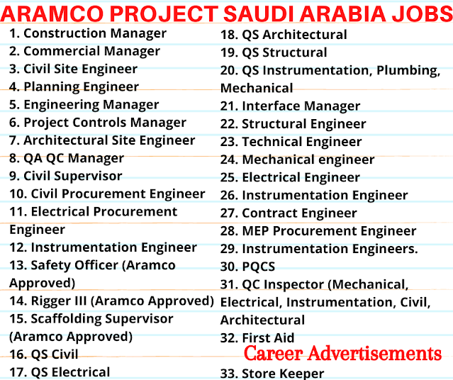 ARAMCO PROJECT SAUDI ARABIA JOBS