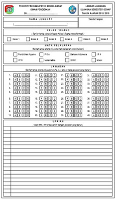 Lembar Jawaban Ujian Sekolah Jenjang Sekolah Dasar (SD/MI) -  Excel Terbaru