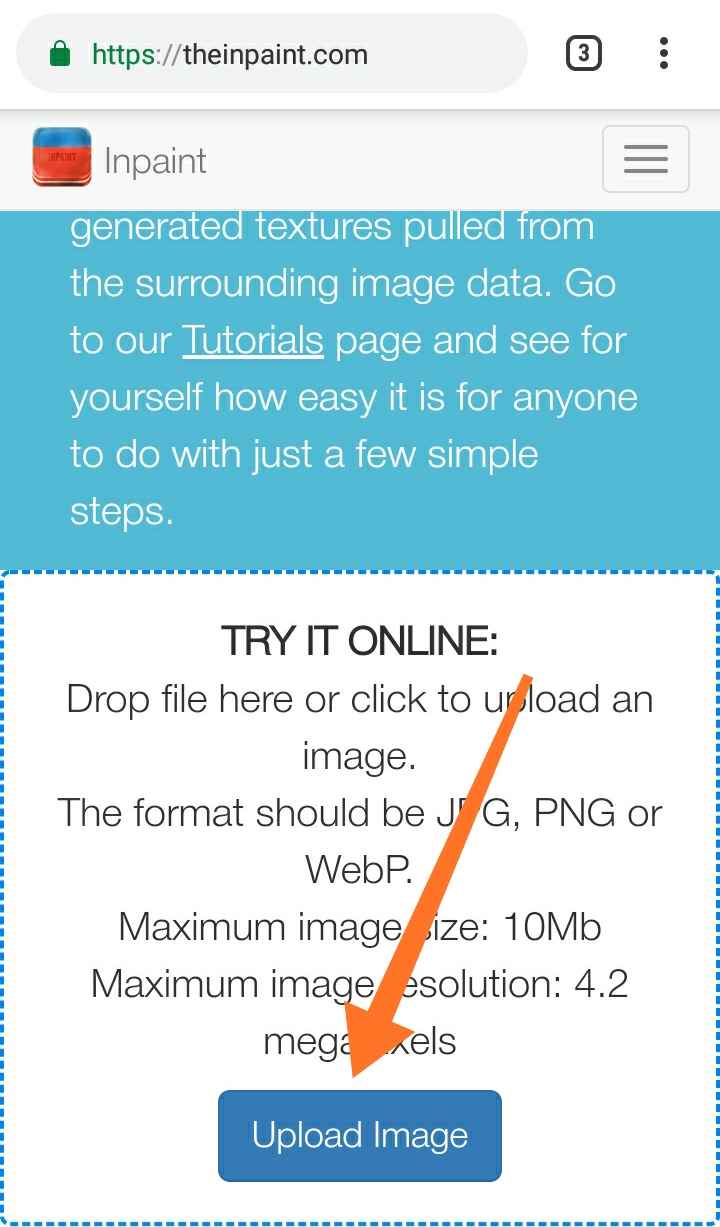 2. Klik Upload Image untuk meng-upload foto.