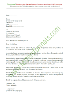 immediate resignation letter due to covid 19 pandemic sample