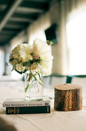 and the love story books tree stump centerpiece