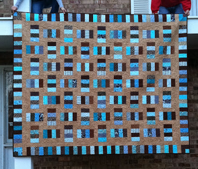 Framed Rectangles, Brown and Teal Quilt