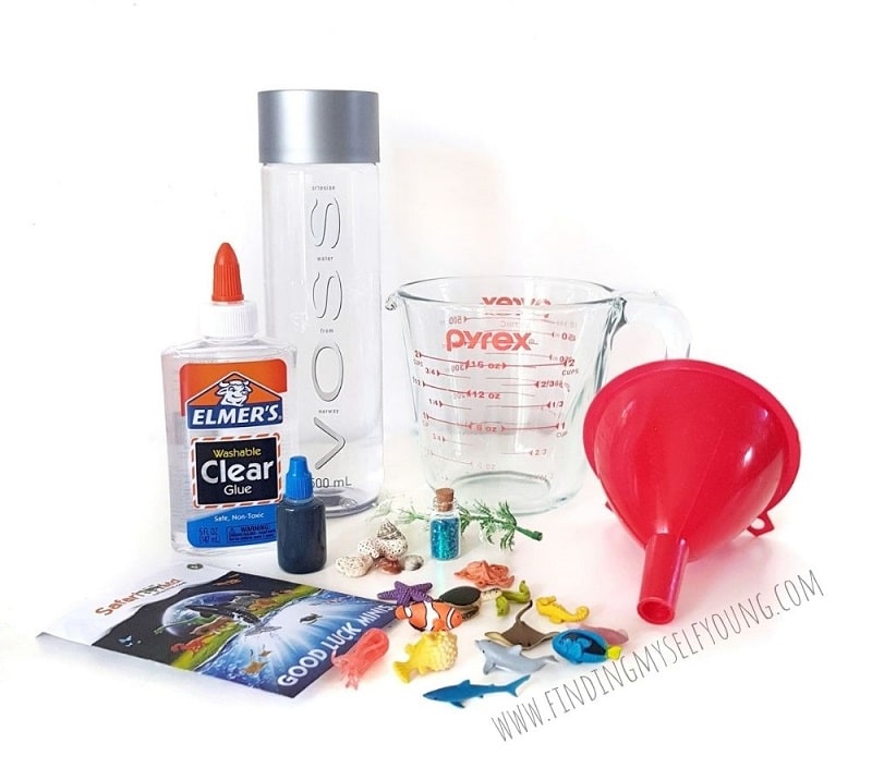 supplies needed to make a coral reef ocean sensory bottle