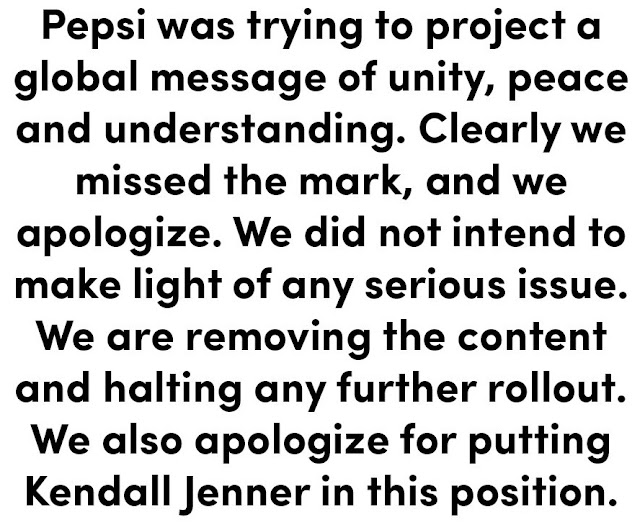 Comunicado en ingles de Pepsi sobre el comercial con Kendall Jenner