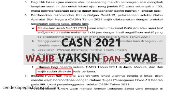 Edaran Terbaru CPNS, PPPK, CASN 2021 Wajib Swab, Vaksin Dosis 1 dan Lokasi Tes