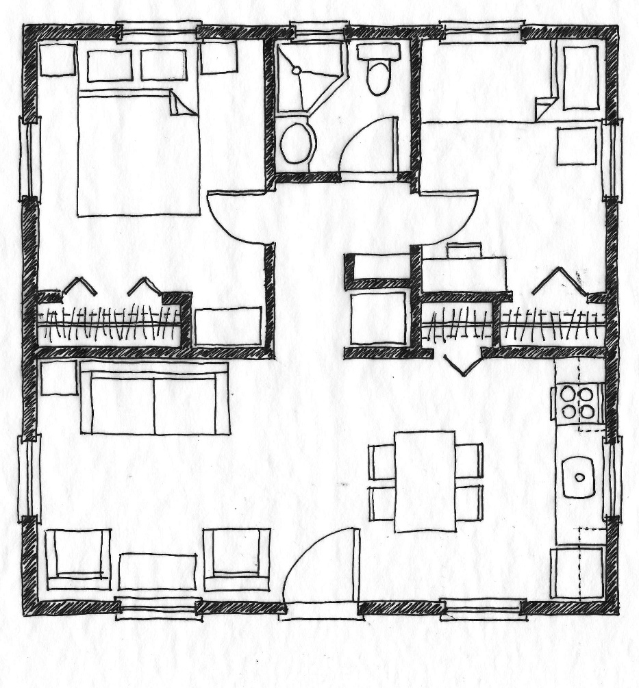 Small Scale  Homes  576 square foot two bedroom house  plans 