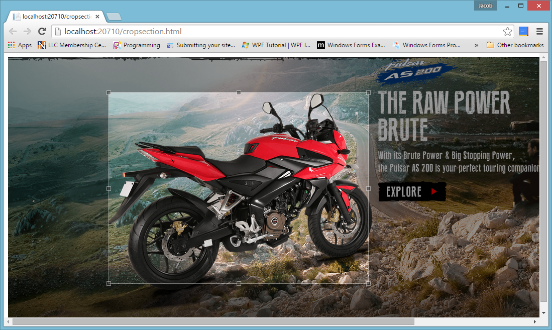 JQuery: Define crop section area of image