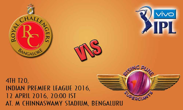 Royal Challengers Bangalore Vs Sunrisers Hyderabad, 4th T20, Indian Premier League 2016, 12 April 2016,Live Cricket Score