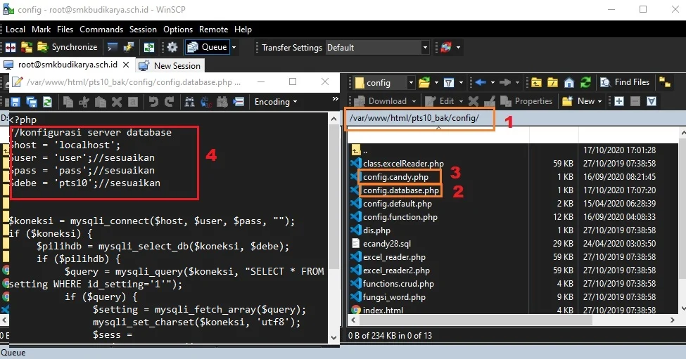 mengedit file koneksi database candy CBT