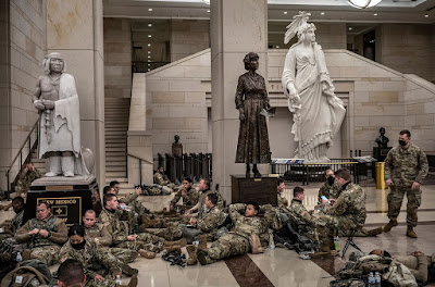 photograph of National Guard resting in US Capitol on January 13, 2021