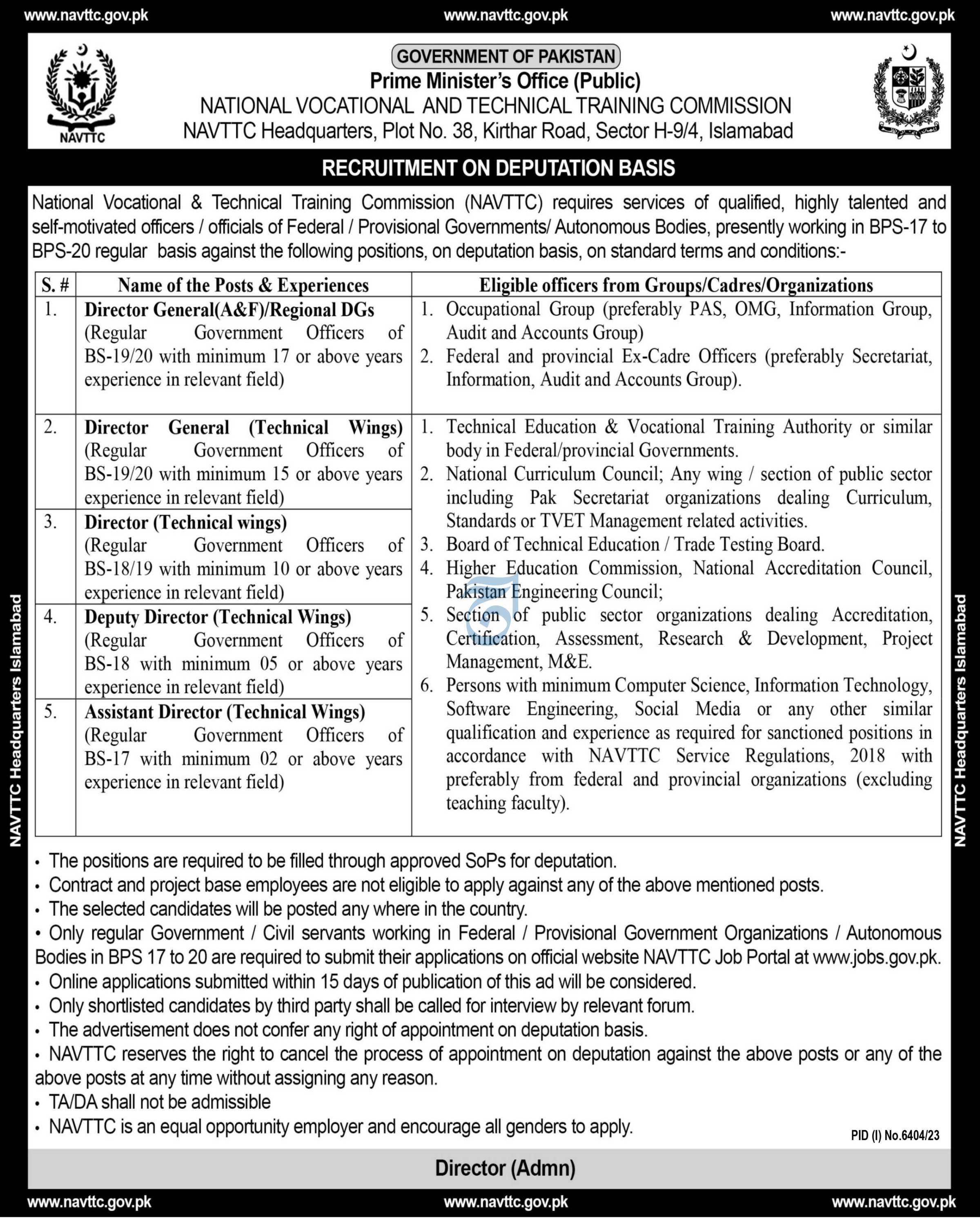 Jobs in National Vocational & Technical Training Commission NAVTTC